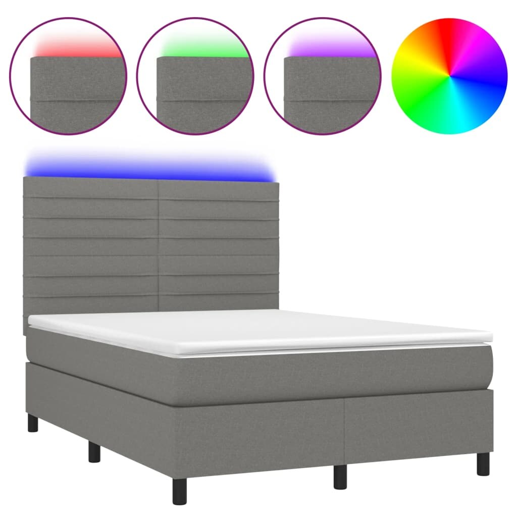 vidaXL Boxspringbett mit Matratze & LED Dunkelgrau 140x200 cm Stoff Image