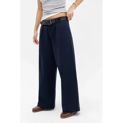 BDG Rey Wide Leg Chino Trousers - Navy XL at Urban Outfitters