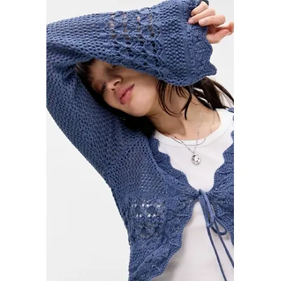 UO Rhodes Stitchy Tie-Front Cardigan - Navy XL at Urban Outfitters