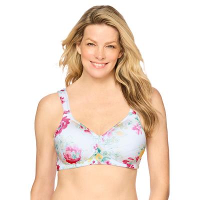 Plus Size Women's Microfiber Wireless Lightly Padded T-Shirt by Comfort Choice in White Botanical (Size 46 C) Bra
