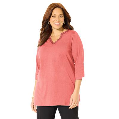 Plus Size Women's Beaded Embellished Tunic by Catherines in Sweet Coral (Size 2X)