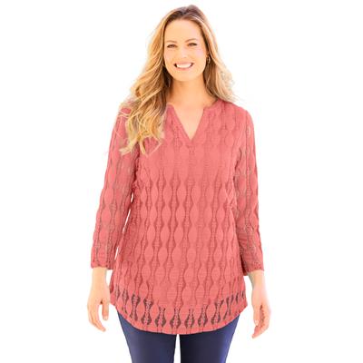 Plus Size Women's Textured Lace Knit Top by Catherines in Sweet Coral (Size 3X)