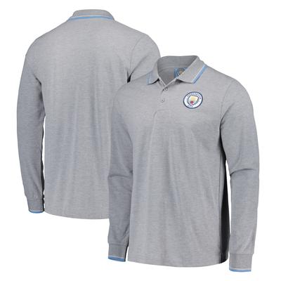 Manchester City Core Poloshirt mit langen Ärmeln und Streifen – Grau meliert – Herren Image