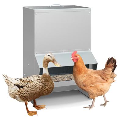 Costway Wall Mount Galvanized Chicken Feeder 50 Pounds Capacity-Silver