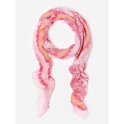 J.McLaughlin Women's Giselle Scarf in Mega Cavesson Border Pink/Orange | Silk