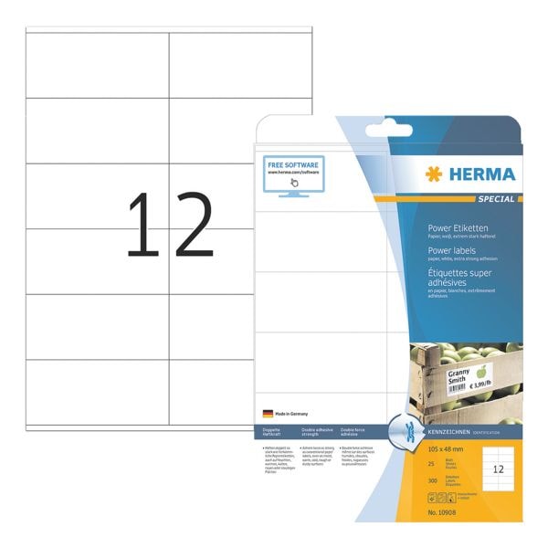Herma Power-Etiketten stark haftend »10908« permanent weiß 70x43,3 mm 300 Stück weiß Image