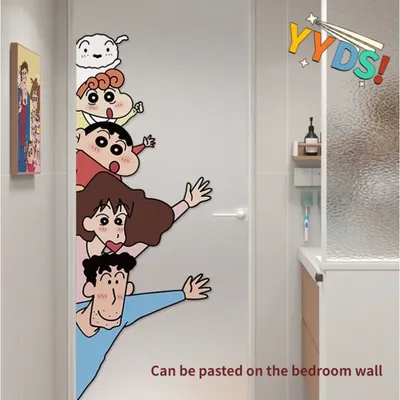 Ins style Crayon Shin chan Wall Stickers Cute and Funny Cartoon Anime Glass Window Stickers Shop