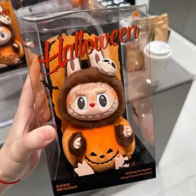 High Quality Monsters Series Halloween Pumpkin Labubu Doll Toys Kawai Anime Figure Model Keychain