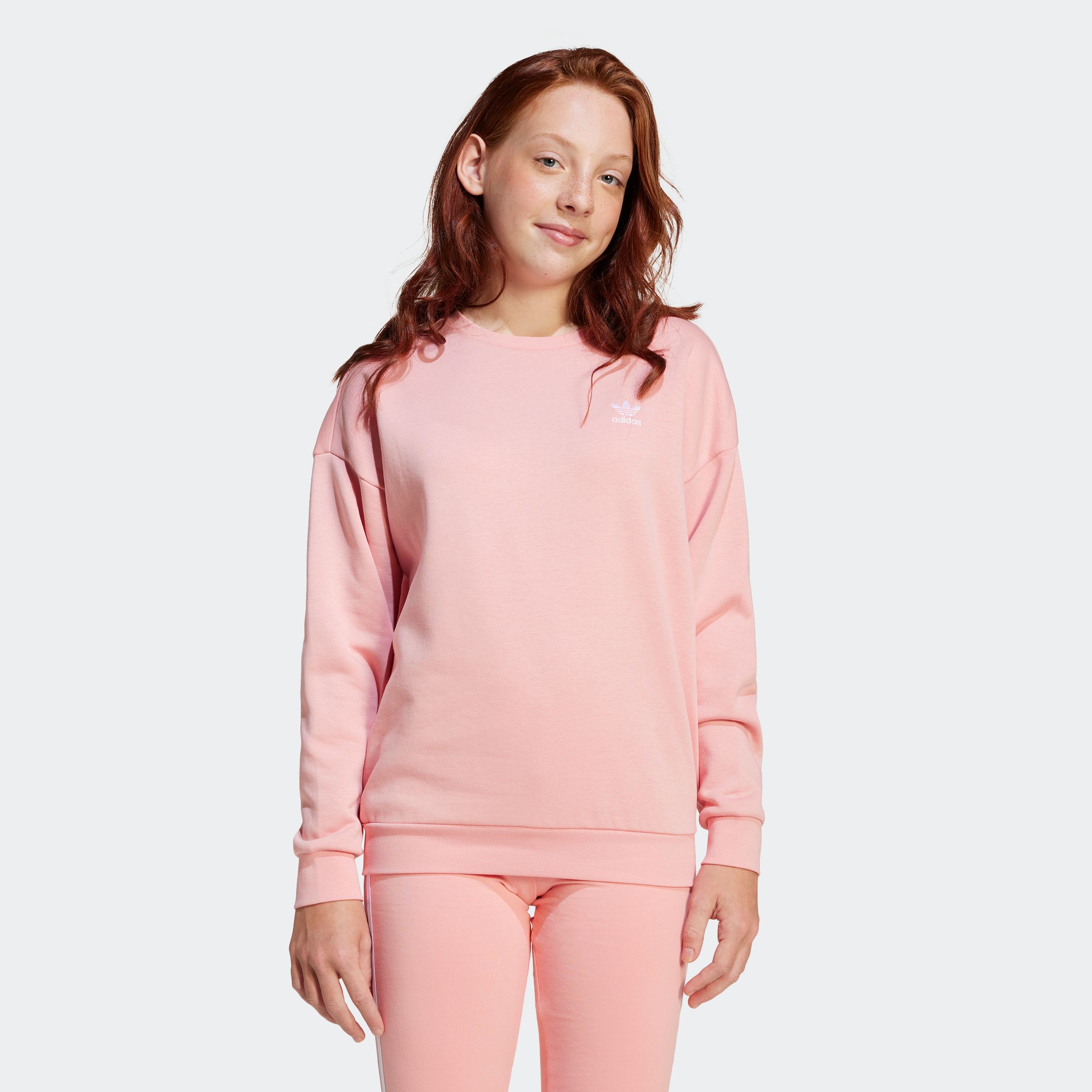 Sweatshirt ADIDAS ORIGINALS "BOYFRIEND CREW", Kinder, Gr. 176, pink (semi pink spark, weiß), Obermaterial: 70% Baumwolle, 30% Polyester, Rundhals, Sweatshirts Image