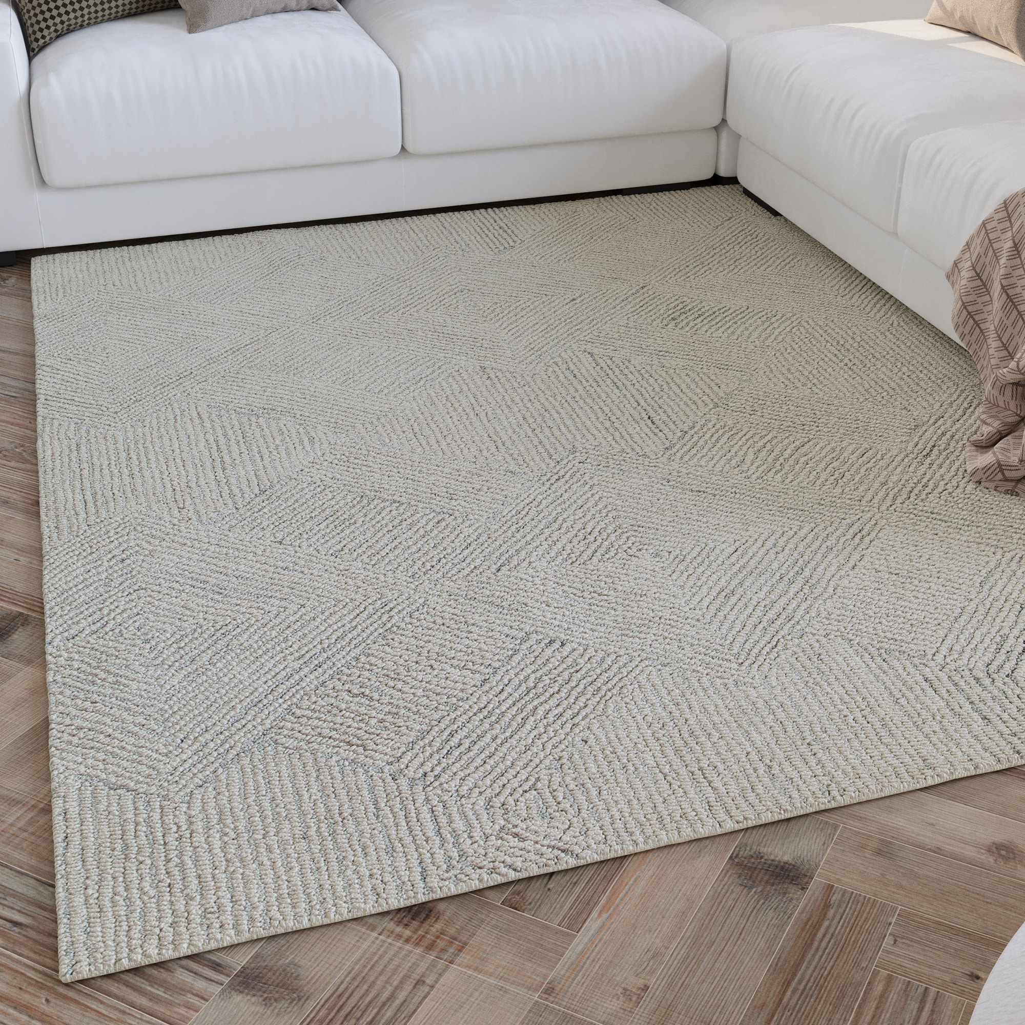 Teppich WECON HOME "Hamptons THIRTYTHREE", beige (elfenbein), B:70cm H:15mm L:140cm, Kunstfaser, Schurwolle, Teppiche, Läufer, Fasermix, Kurzflor, Wohnzimmer, elegant, robust, geometrisch Image