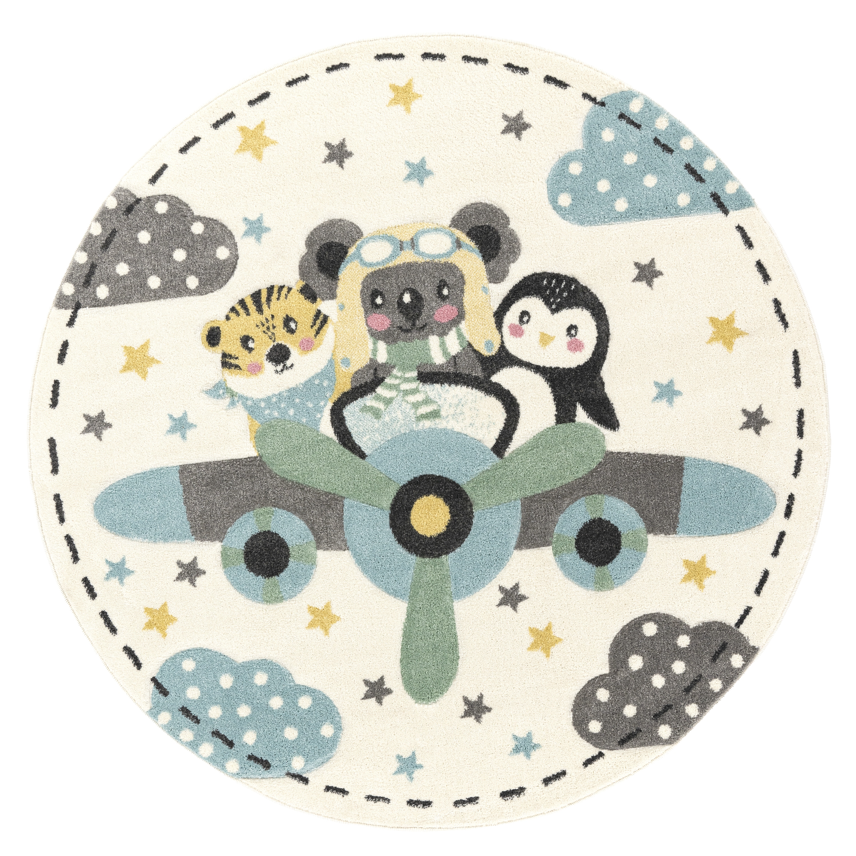 Kinderteppich PACO HOME "Fino 332", beige (creme), H:16mm Ø:120cm, Polypropylen, Teppiche, Kinderteppich, 3D-Design, niedliches Tier Motiv, Pastell-Farben, Kinderzimmer