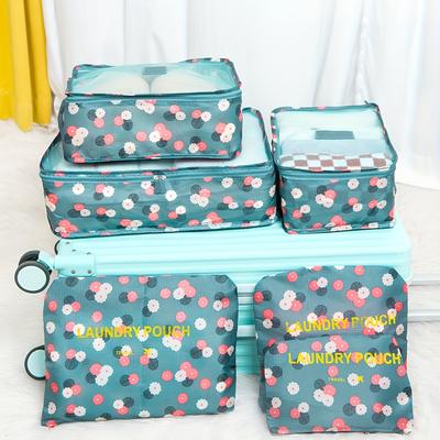 TEMU 6pcs Travel Luggage Travel Clothing Storage Bag Floral Fabric Series Storage Six-piece Set Image