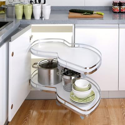 TEMU Corner Cabinet Shelf Kitchen Swivel Fitting With Shelf For Corner Cabinet Corner Cabinet Swivel Fitting With 2 Large Trays Turntable Up To 15 Kg Per Shelf For 86 Cm Under Cabinet, White Image