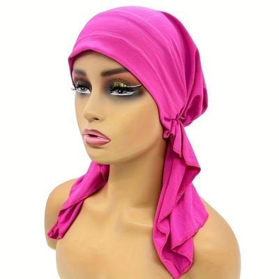 TEMU 1pc Stylish Stretchable Solid Color Turban Cap - Lightweight, Breathable Polyester | Versatile Headwrap For Chemotherapy, Beach, Outdoor Sports, Cycling & Sleepwear | Hand-washable Or Only Image