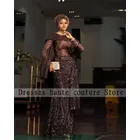 Aso Ebi Brown Lace Beaded African Evening Dresses Long Sleeve Mermaid Dress Wedding Party Gown For Women Elegant Formal Dress