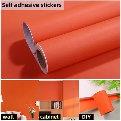 1 Rolle orange selbst klebende Aufkleber, einfarbige strukturierte Tapete, Peel-and-Stick-Tapete, Kontakt papier mit großen Rollen, Renovierung Image