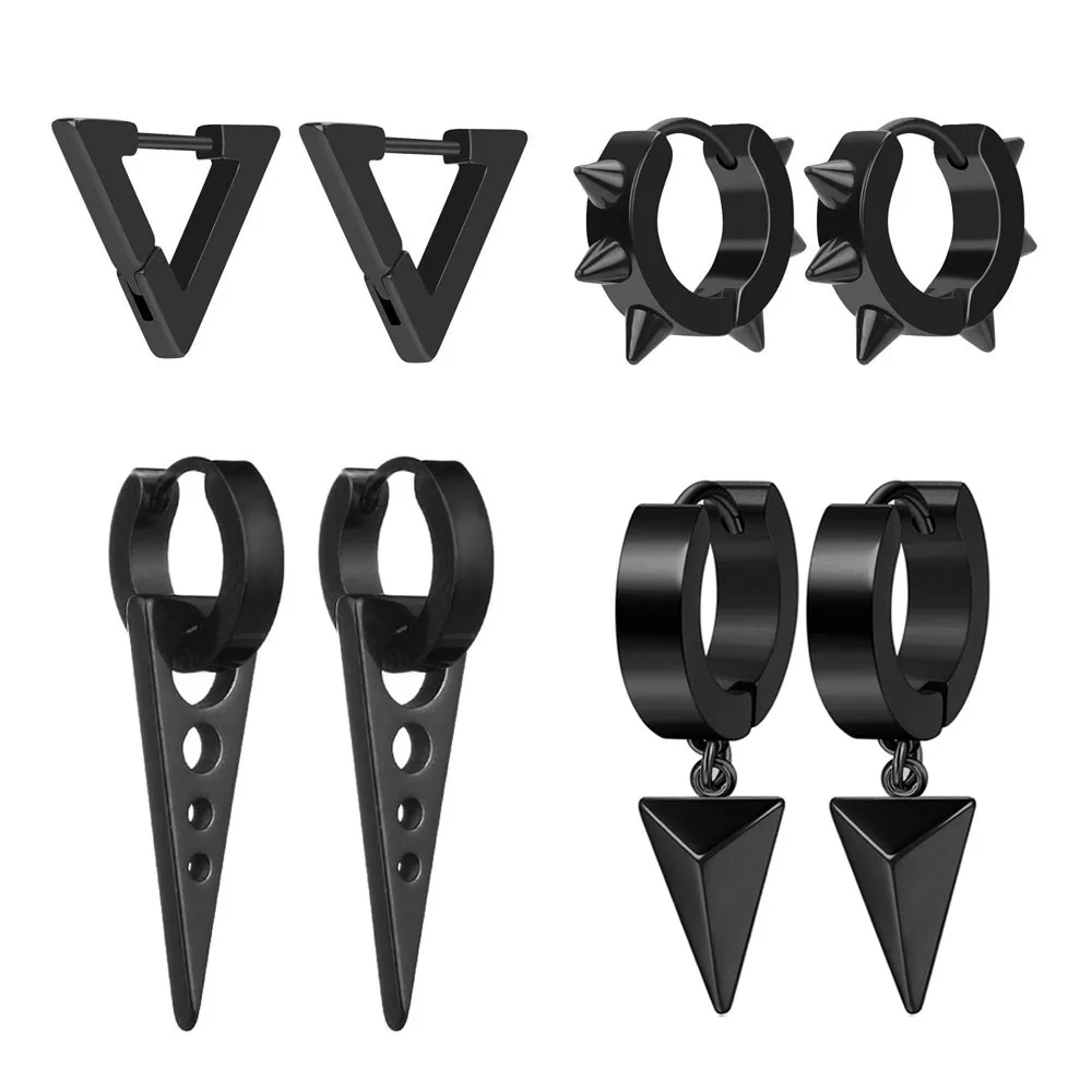 1 Paar Edelstahl Unisex Punk Cone Spike Dreieck baumeln Creolen Set für Männer Frauen Silber Schwarz Gold Ton