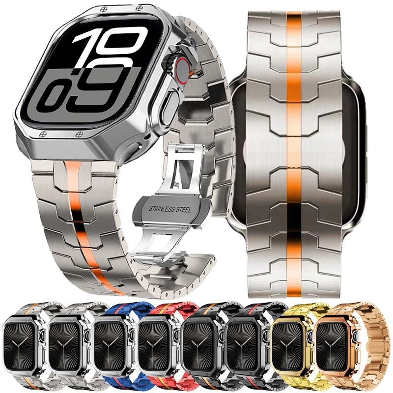 Case+Strap For Apple Watch Series 10 46mm 42mm 9 8 7 6 SE 45mm 41mm 44mm 38mm 40mm Stainless Steel Band For iWatch Ultra 2 49mm Image