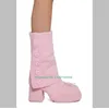 Damen-Plateaustiefel mit rosa Wadenabsatz und klobigem Absatz, Schnallenriemen, Schuhe, elegante Mary-Jeans-Stiefel, Y2K-Tanzstiefel mit Fliege-Design, Größe 46