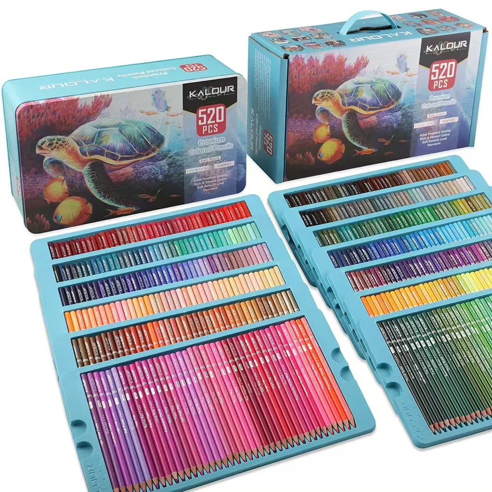 Kalour 520-Farben-Kunstholz-Bleistift-Set, Brutfuner, Buntstift, ölige Mine, Darwing, Malerei, Schule, Kunst, Schreibwaren, Geschenkversorgung Image