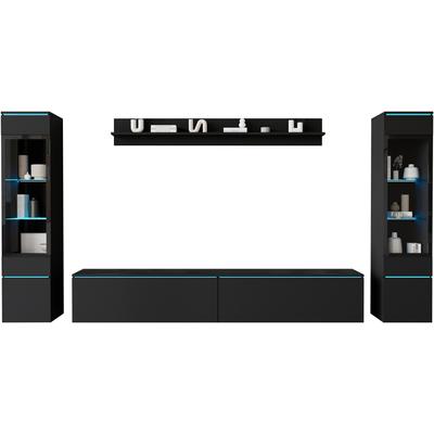 Wohnwand INOSIGN "VERA II, Vitrinen Türanschlag wechselbar", schwarz (graphit schwarz matt), B:260cm H:130cm T:33cm, Kastenmöbel-Sets, Mediawand 260 cm, Vitrine mit Verglasung, stehend und hängend, Topseller Image
