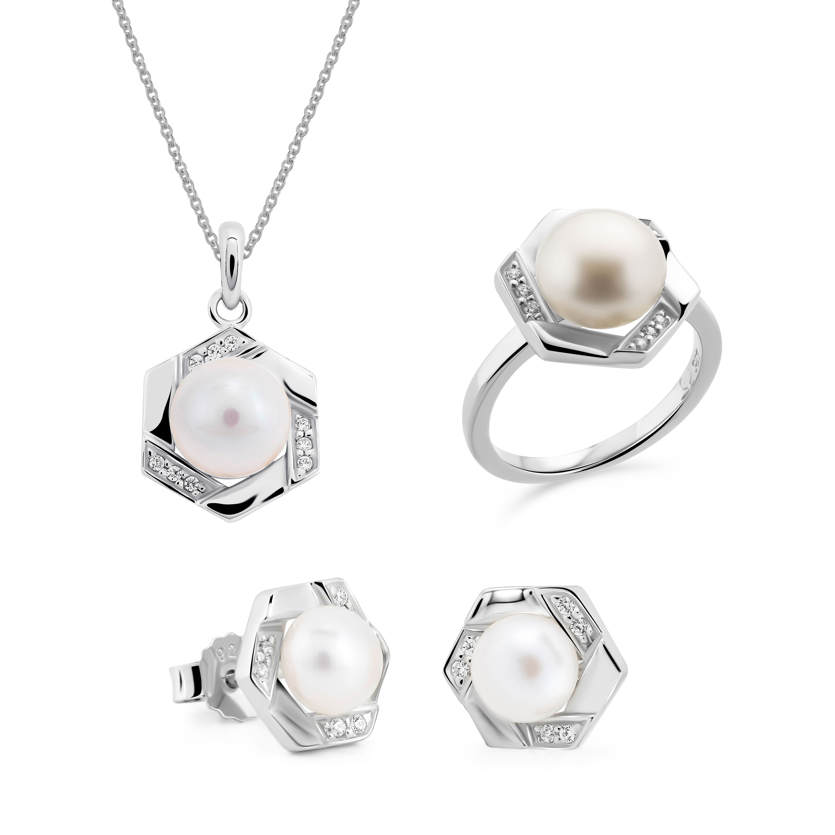 Orphelia 'Aliva' Damen 925 Sterling Silber Set: Halskette + Ohrringe + Ring - Silber SET-7469 Image