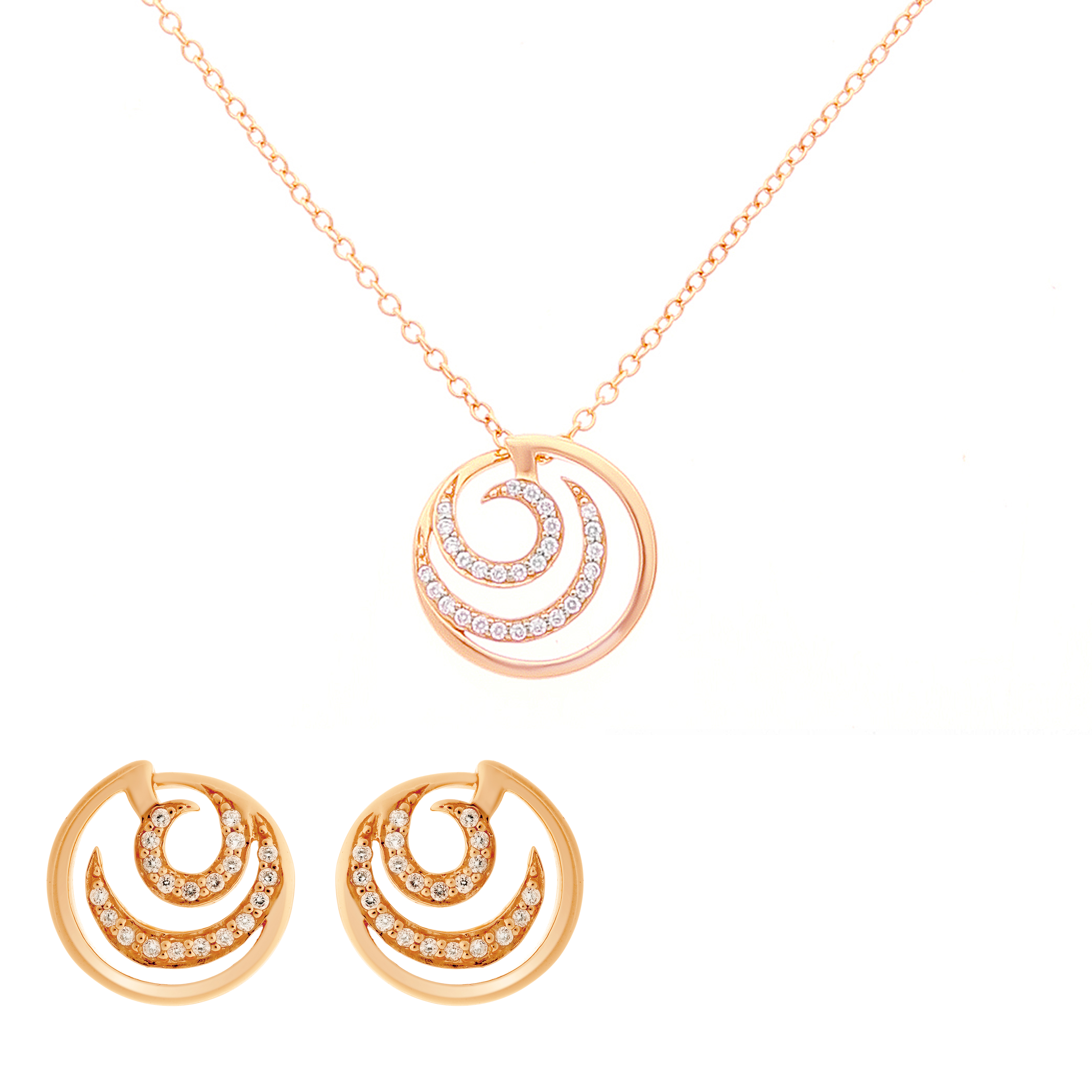 Orphelia 'Elaine' Damen 925 Sterling Silber Set: Kette-Anhänger + Ohrringe - Rose SET-7084/1 Image