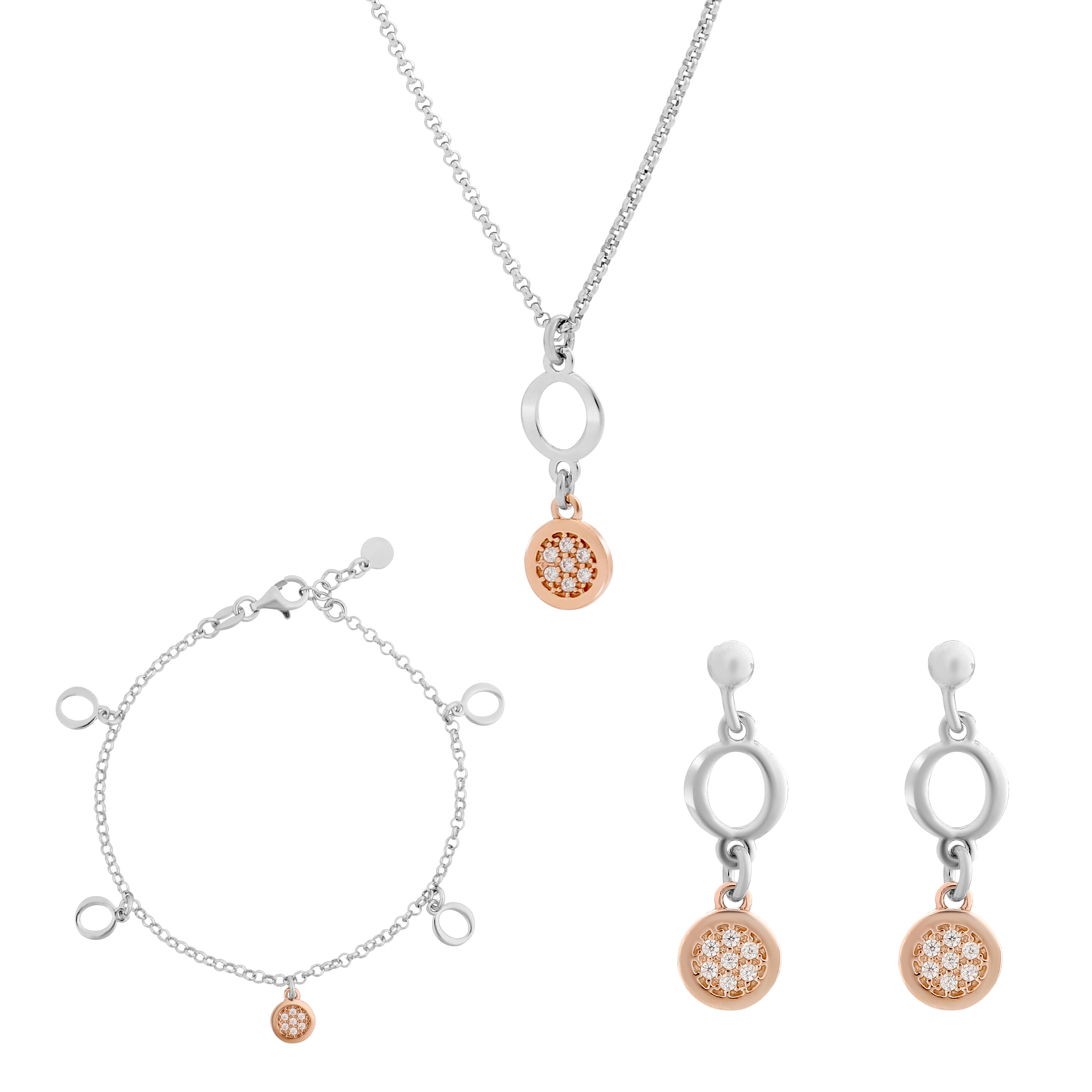 Orphelia 'Maite' Damen 925 Sterling Silber Set: Kette + Armband + Ohrringe - Silber/Rosé SET-7376