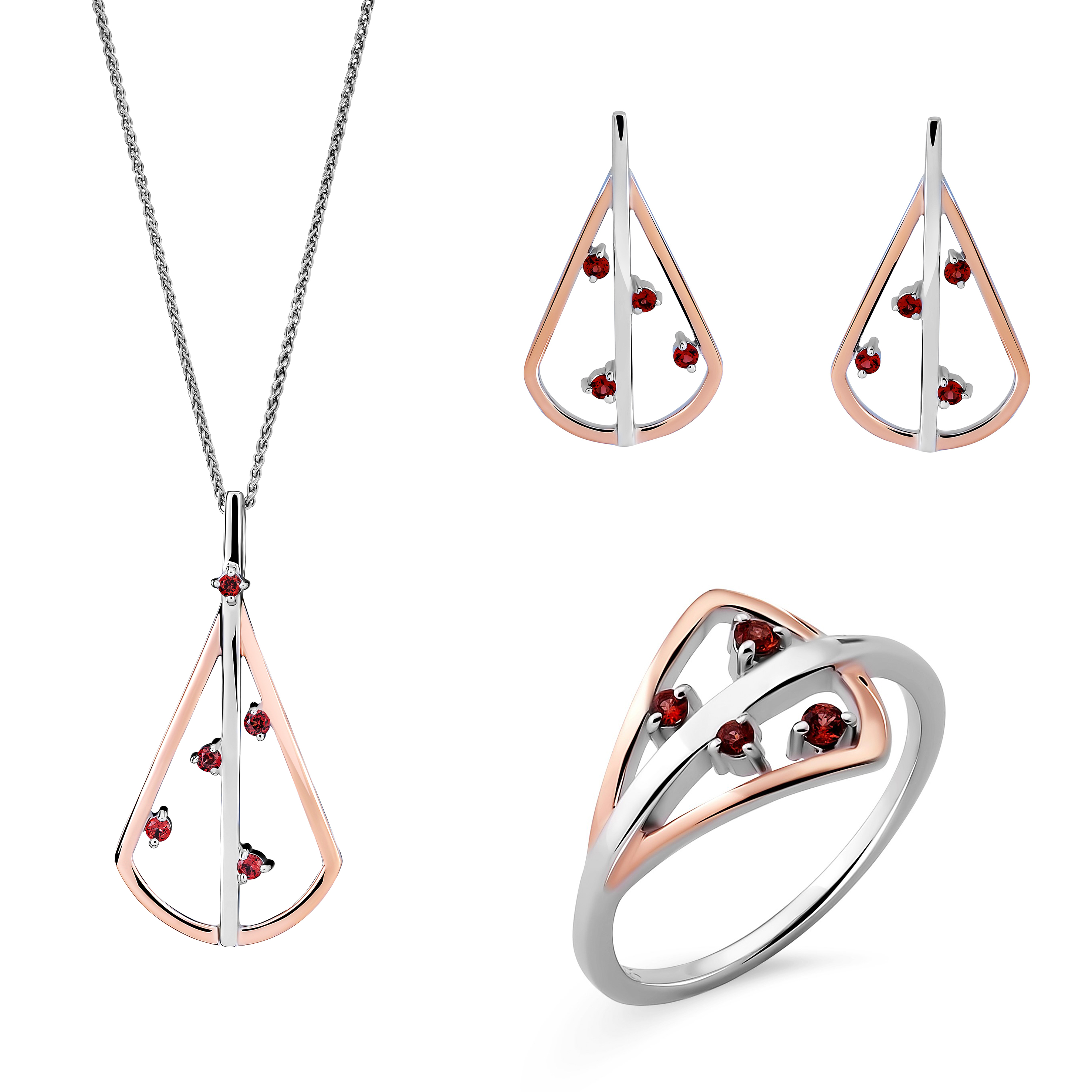 Orphelia 'Sacha' Damen 925 Sterling Silber Set: Halskette + Ohrringe + Ring - Silber/Rosé SET-7496