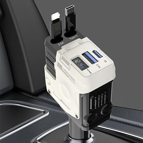 Caricabatterie USB retrattile da auto 120w 4 in 1 con presa accendisigari per auto a ricarica rapida per iPhone porta tipo-c per iphone samsung huawei