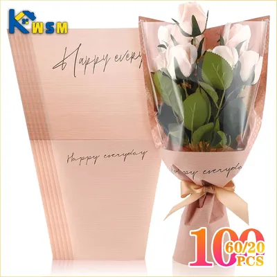 100PCS Transparent Floral Packaging Bags Roses Packaging Cowhide Bouquet Bag Happy Every Day Bags