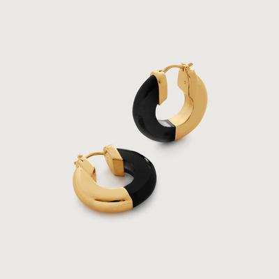 Gold Kate Young Half Gemstone Small Hoop Earrings Black Onyx