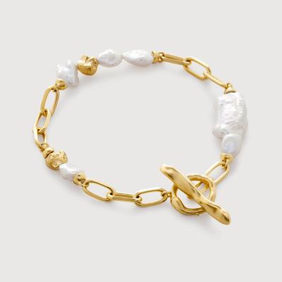 Gold Amy Powney Keshi Pearl T-Bar Bracelet Pearl