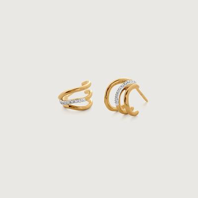 Gold Riva Triple Wave Diamond Huggie Earrings Diamond