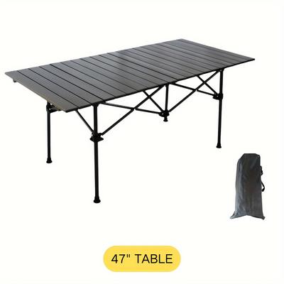 TEMU 47''x22'' Carbon Steel Camping Folding Table - Lightweight And Compact, Portable With Storage Bag, Suitable For Beach, Picnic, Travel, Yard, Bbq, Patio, Etc., Black Image