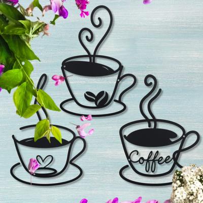 TEMU 3pcs Cups Metal Wall Art Set - Decorative Black Silhouette Cups With 