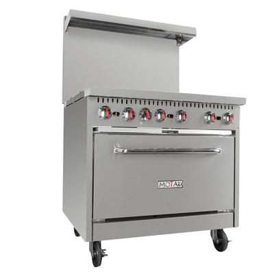 MoTak MR6-C-S 36" 6 Burner Commercial Gas Range - Standard Oven, Convertible, Stainless Steel, Gas Type: Convertible