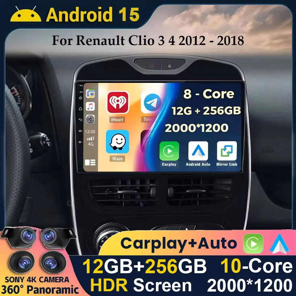 Android 15 Carplay Auto WIFI + 4G Autoradio Per Renault Clio 3 4 2012 2013 2014 2015 2016 2017 2018 Lettore Multimediale Stereo DSP