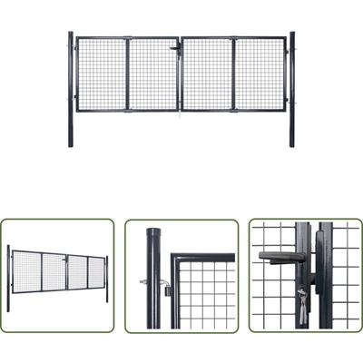 The Living Store Mesh-Gartentor Verzinkter Stahl 289 x 100 cm Grau - Gartentor - Zaun - Metalltor Image