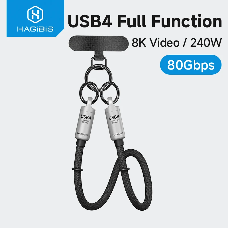Hagibis USB4-Telefon-Lanyard-Kabel, tragbares USB-C-zu-Typ-C-Handgelenk-Lanyard-Kabel, 240 W, 80 Gbit/s, für Thunderbolt 4/5 iPhone 17 Pro SSD Image