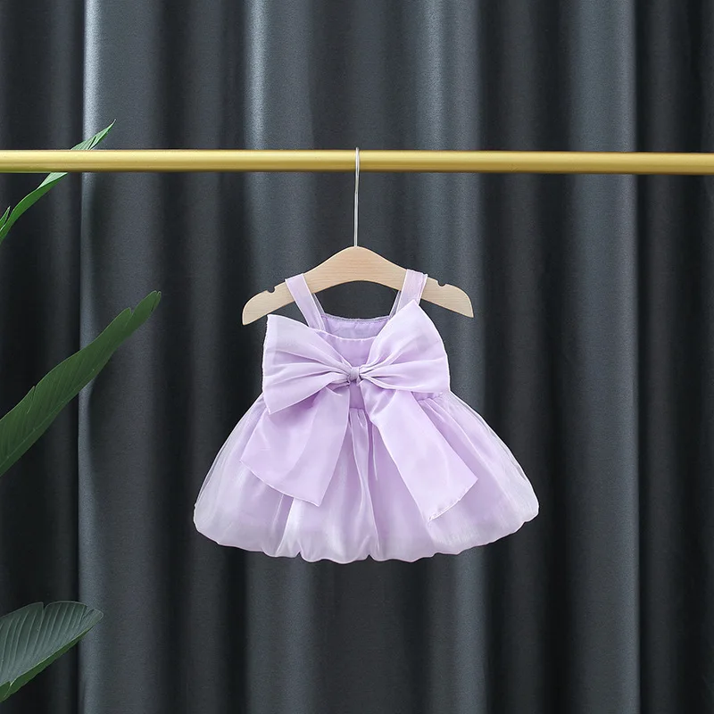 Kinder kleidung Mädchen Kleid neue Sommer Prinzessin Stil einfarbig rücken frei großen Bogen Baby Strap Rock Image