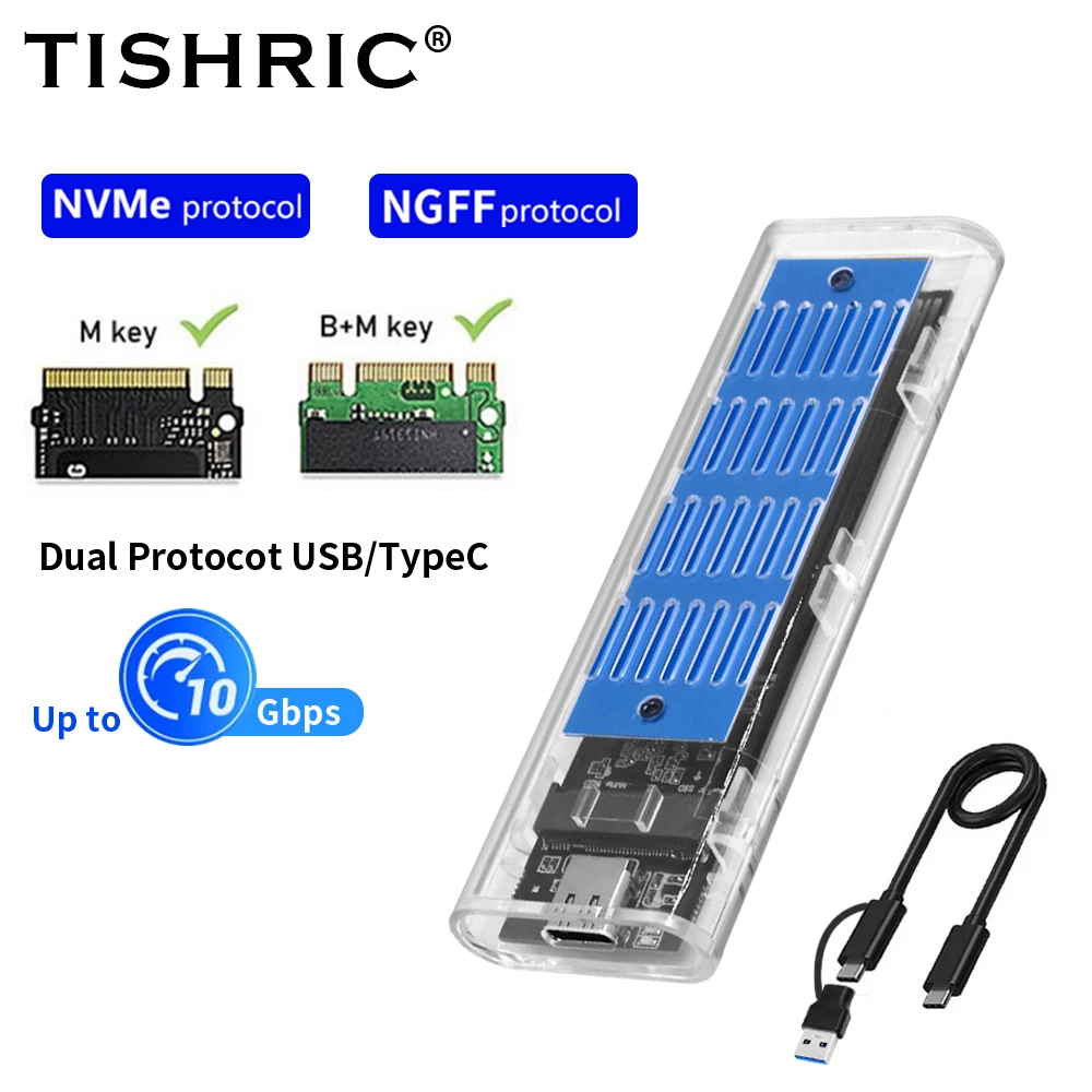 TISHRIC M.2 NVME Externes Gehäuse M/B+M Schlüssel Typ C Zu USB/Typ C Festplattengehäuse/Box/Gehäuse/Gehäuse M2 NGFF NVME SSD Gehäuse 10 Gbit/s Image