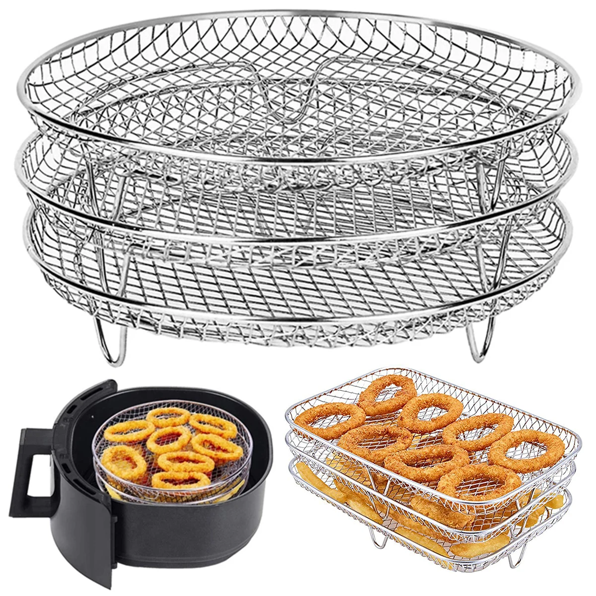 Air Fryer Backständer Dörrständer Quadratischer/runder Ofen Grillständer Airfryer Korb Tablett Zubehör für Cosori, Ninja, Philips