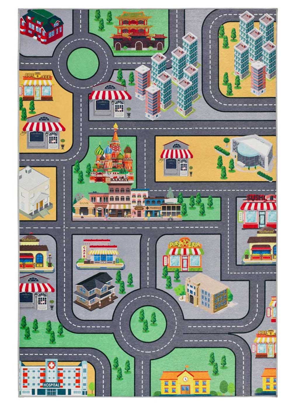 Tappeto bambini lavabile auto e strade multicolore 120x170 cm