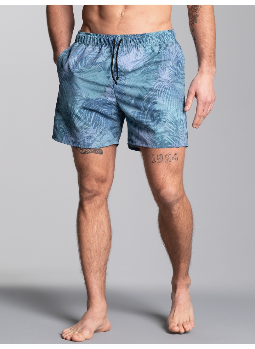 Shorts TRIGEMA "TRIGEMA Bade-/Freizeitshorts mit Druckmotiv", Herren, Gr. 3XL, US-Größen, grün (efeu), 50% Baumwolle, 50% Polyamid, Hosen Shorts