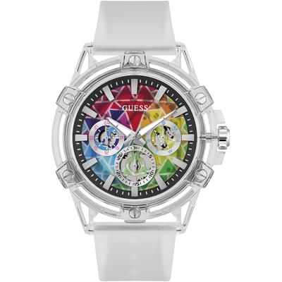 Multifunktionsuhr GUESS "KING", weiß, Armbanduhren, Herren, Quarzuhr, Armbanduhr, Herrenuhr, Datum, Wochentag, Silikonarmband Image