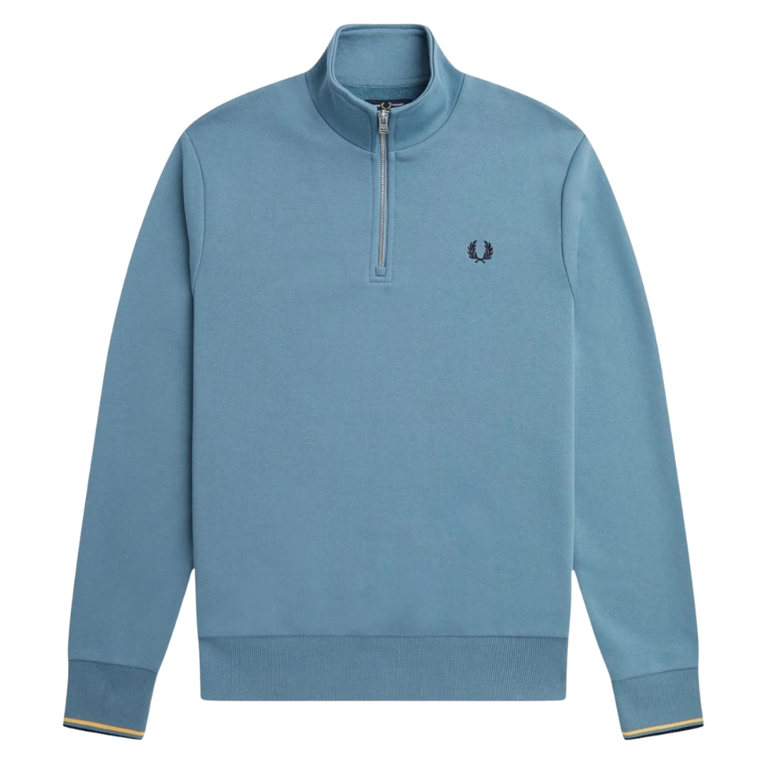 Fred Perry Twin Tipped Sleeve Ash Blue Half Zip Sweatshirt Image