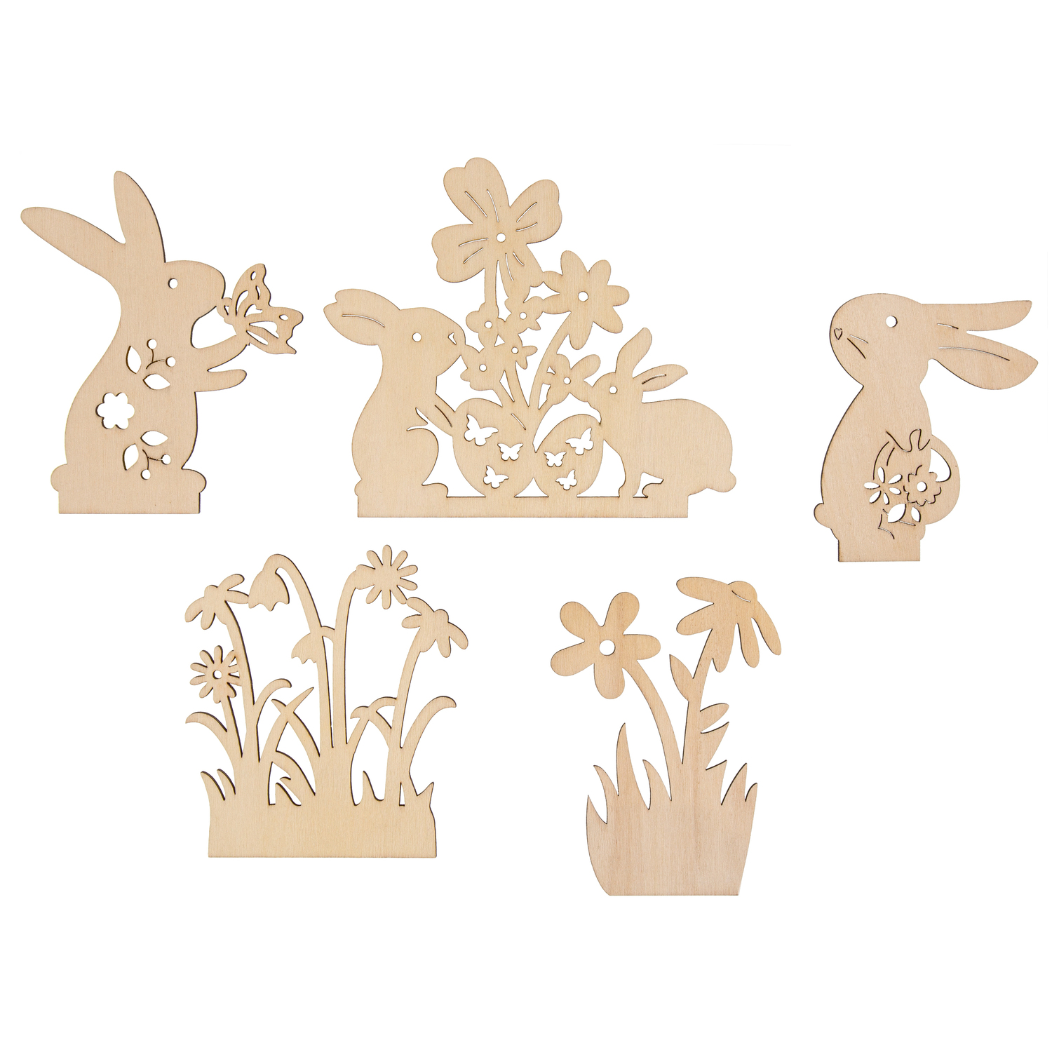 Éléments à assembler "Lapins et fleurs" en bois