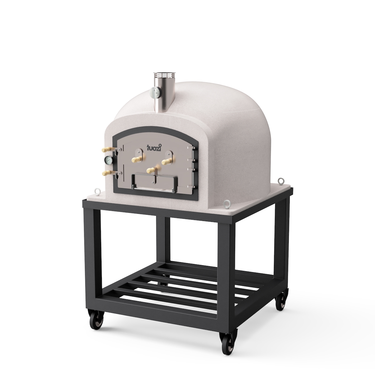 MAESTRO FERRETERO MF - Holzbackofen für den Außenbereich Modell KITAWAY (Weiß - 100 x 100 x 170 cm) – Isoliert mit Kork und 3 Keramikmatten Image