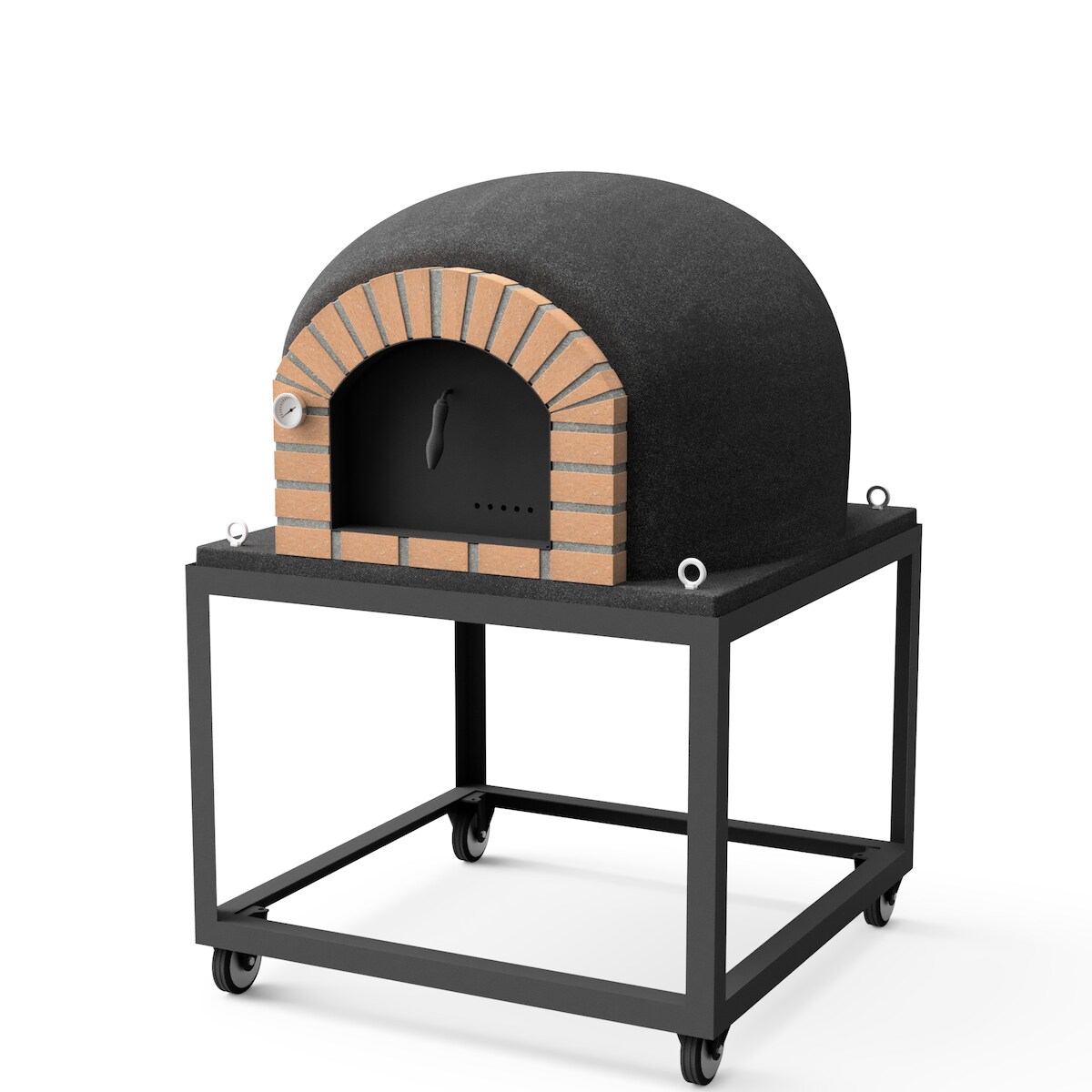 MAESTRO FERRETERO MF - Holzbackofen für den Außenbereich Modell STROMBOLI (Schwarz - 120 x 120 x 165 cm) – Isoliert mit Kork und 3 Keramikmatten Image